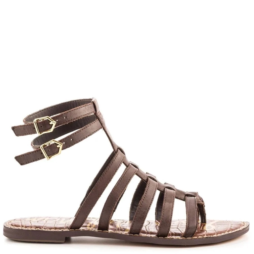Sam Edelman Brown Strappy Gladiator Sandals with Gold Buckles